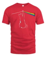 Funny Rainbow Laser Cat Graphic T Shirt Colorful Prism Cat Tee - red t-shirt on white background