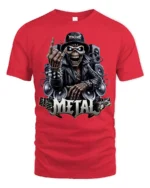 Heavy Metal Skeleton Rocker Graphic T Shirt Loud Guitar Tee - red t-shirt on white background