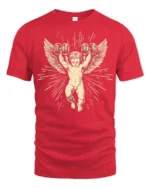Vintage Angel Weightlifting Gym Strength Graphic T Shirt - red t-shirt on white background