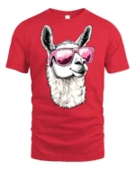 Cool Llama Wearing Pink Sunglasses Funny Animal Graphic T Shirt - red t-shirt on white background
