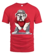 Funny Street Style Bulldog Wearing Cap Cool Dog Graphic T Shirt - red t-shirt on white background