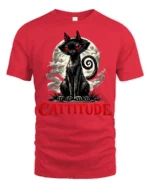Cattitude Black Cat Red Eyes Gothic Funny Graphic T Shirt - red t-shirt on white background