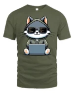 Funny Coding Cat With Laptop Programmer Graphic T Shirt - military green t-shirt on white background