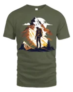 Adventure Mountain Hiking Graphic T Shirt Outdoor Explorer Tee - military green t-shirt on white background