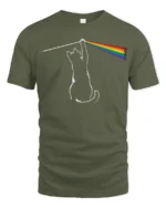 Funny Rainbow Laser Cat Graphic T Shirt Colorful Prism Cat Tee - military green t-shirt on white background