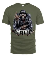 Heavy Metal Skeleton Rocker Graphic T Shirt Loud Guitar Tee - military green t-shirt on white background