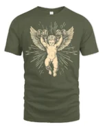 Vintage Angel Weightlifting Gym Strength Graphic T Shirt - military green t-shirt on white background