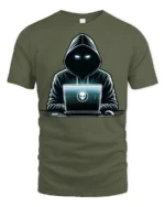 Dark Hacker Hoodie Laptop Cyber Security Graphic T Shirt - military green t-shirt on white background