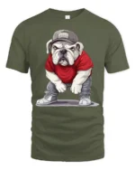 Funny Street Style Bulldog Wearing Cap Cool Dog Graphic T Shirt - military green t-shirt on white background