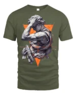 Modern Renaissance Warrior Statue Graphic T Shirt Bold Art Tee - military green t-shirt on white background