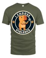 Funny I Choose Violence Cute Angry Capybara Graphic T Shirt - military green t-shirt on white background