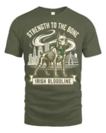 Strength To The Bone Irish Bloodline Dog Graphic T Shirt - military green t-shirt on white background