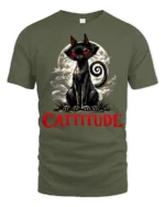 Cattitude Black Cat Red Eyes Gothic Funny Graphic T Shirt - military green t-shirt on white background
