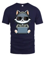 Funny Coding Cat With Laptop Programmer Graphic T Shirt - navy t-shirt on white background