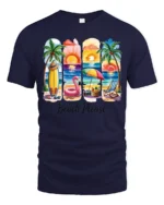 Beach Please Summer Vacation Sunset Graphic T Shirt - navy t-shirt on white background
