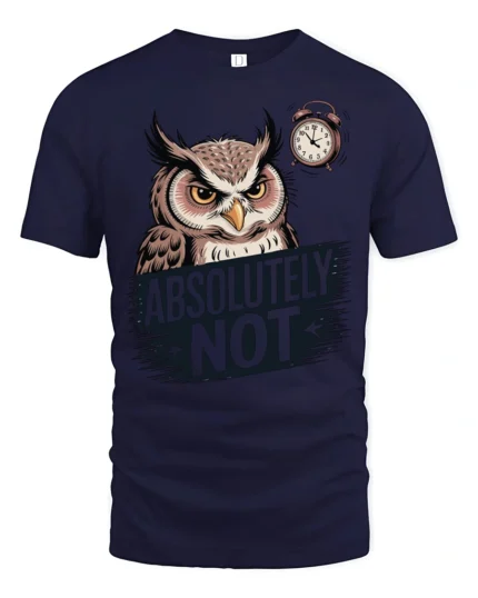 Funny Absolutely Not Owl Graphic T Shirt With Grumpy Owl - navy t-shirt on white background