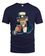 Funny Druncle Sam Patriotic Party Humor Graphic T Shirt - navy t-shirt on white background