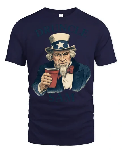Funny Druncle Sam Patriotic Party Humor Graphic T Shirt - navy t-shirt on white background