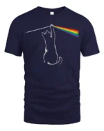 Funny Rainbow Laser Cat Graphic T Shirt Colorful Prism Cat Tee - navy t-shirt on white background