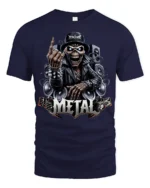 Heavy Metal Skeleton Rocker Graphic T Shirt Loud Guitar Tee - navy t-shirt on white background