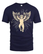 Vintage Angel Weightlifting Gym Strength Graphic T Shirt - navy t-shirt on white background
