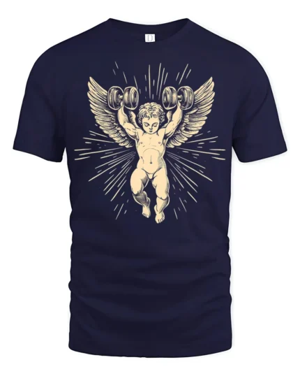 Vintage Angel Weightlifting Gym Strength Graphic T Shirt - navy t-shirt on white background
