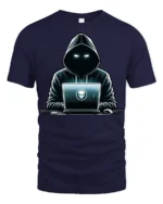 Dark Hacker Hoodie Laptop Cyber Security Graphic T Shirt - navy t-shirt on white background