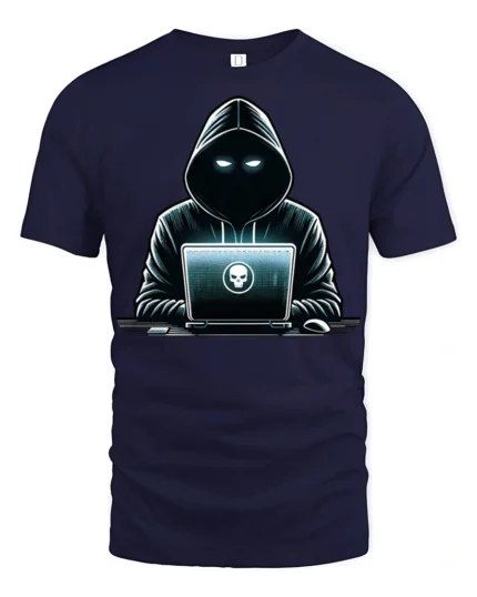 Dark Hacker Hoodie Laptop Cyber Security Graphic T Shirt - navy t-shirt on white background