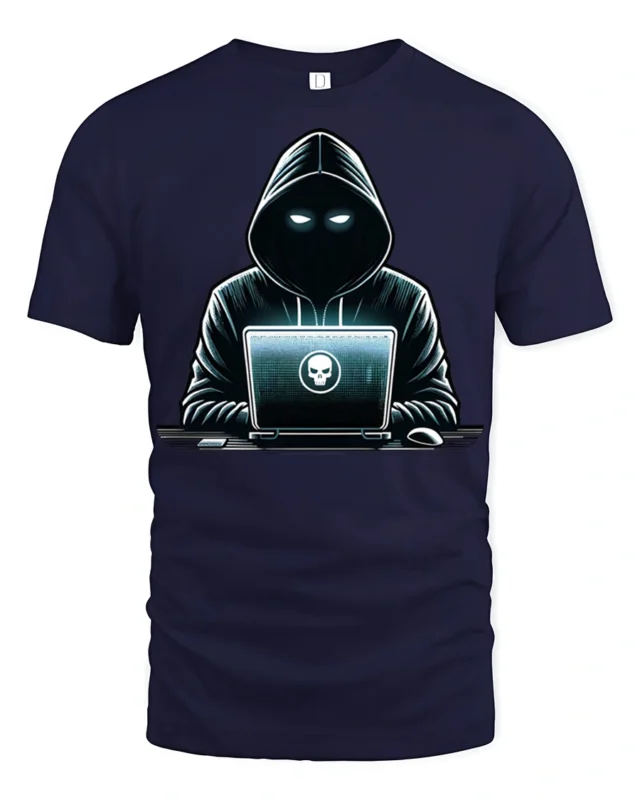 Dark Hacker Hoodie Laptop Cyber Security Graphic T Shirt - navy t-shirt on white background