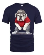 Funny Street Style Bulldog Wearing Cap Cool Dog Graphic T Shirt - navy t-shirt on white background