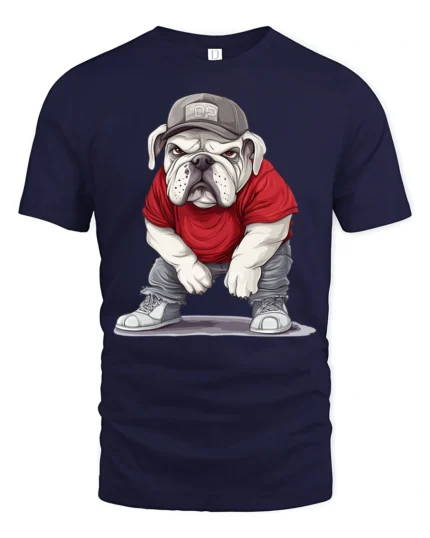 Funny Street Style Bulldog Wearing Cap Cool Dog Graphic T Shirt - navy t-shirt on white background