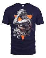 Modern Renaissance Warrior Statue Graphic T Shirt Bold Art Tee - navy t-shirt on white background