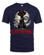 Cattitude Black Cat Red Eyes Gothic Funny Graphic T Shirt - navy t-shirt on white background