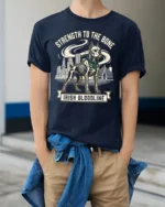 Strength To The Bone Irish Bloodline Dog Graphic T Shirt - model wearing navy tee with hands in pockets