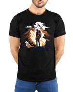 Adventure Mountain Hiking Graphic T Shirt Outdoor Explorer Tee - model wearing black tee with hands behind back