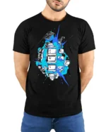 Gamer Keyboard Grenade Graphic T Shirt Explosive Gaming Tee - model wearing black tee with hands behind back