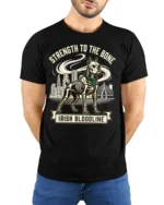 Strength To The Bone Irish Bloodline Dog Graphic T Shirt - model wearing black tee with hands behind back
