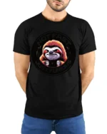Not Fast Just Furious Funny Sloth Attitude Graphic T Shirt - model wearing black tee with hands behind back