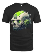 Futuristic Cyberpunk Skull T Shirt With Neon Tech Helmet - black t-shirt on white background