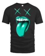 Funny Dead Face Tongue Out Graphic T Shirt Cool Street Style - black t-shirt on white background