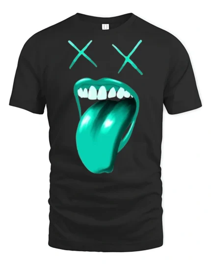 Funny Dead Face Tongue Out Graphic T Shirt Cool Street Style - black t-shirt on white background