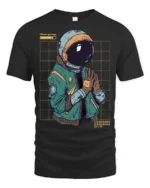Charging Astronaut Graphic T Shirt Futuristic Space Humor Tee - black t-shirt on white background