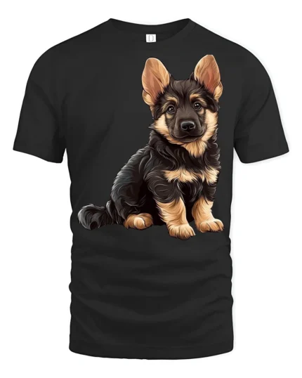 Cute German Shepherd Puppy Graphic T Shirt Dog Lover Tee - black t-shirt on white background