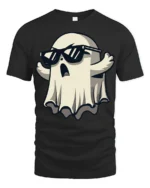 Cool Ghost With Sunglasses Funny Halloween Graphic T Shirt - black t-shirt on white background