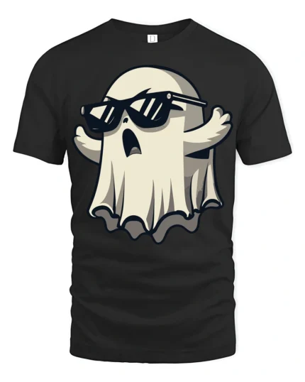 Cool Ghost With Sunglasses Funny Halloween Graphic T Shirt - black t-shirt on white background