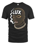 Luxury Ski Mask Graphic T Shirt With Gold Chain Street Style - black t-shirt on white background