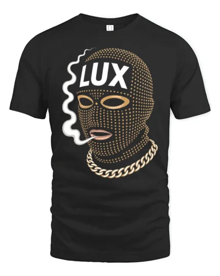 Luxury Ski Mask Graphic T Shirt With Gold Chain Street Style - black t-shirt on white background