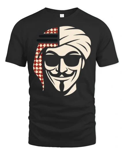 Arabian Anonymous Mask Graphic T Shirt Bold Desert Rebel Tee - black t-shirt on white background