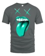 Funny Dead Face Tongue Out Graphic T Shirt Cool Street Style - gray t-shirt on white background