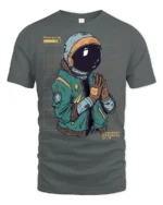 Charging Astronaut Graphic T Shirt Futuristic Space Humor Tee - gray t-shirt on white background